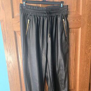 Ci Sono Womens Black Faux Leather Jogger Pants Size M Drawstring Zip Pockets